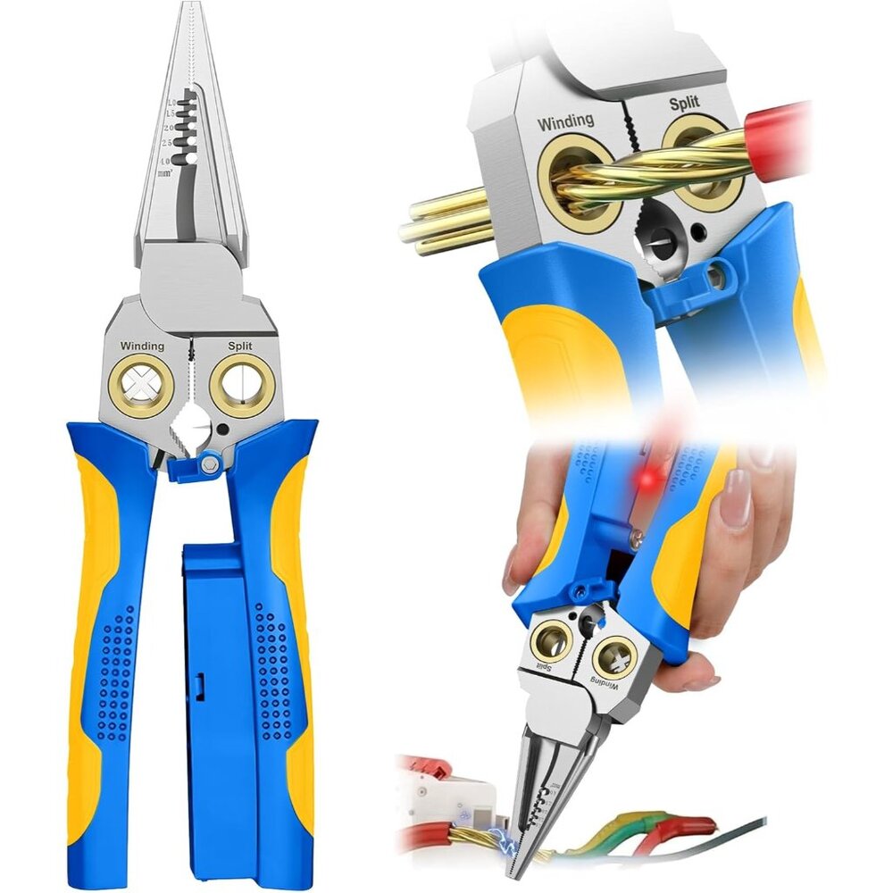 Pro 8-in-1 Wire Stripper/Cutter with Voltage Tester & Dual Alarms - Heavy Duty 1